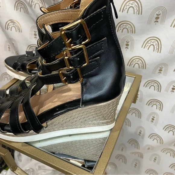 Chic Black Strappy Wedge Sandals - Picture 7 of 12